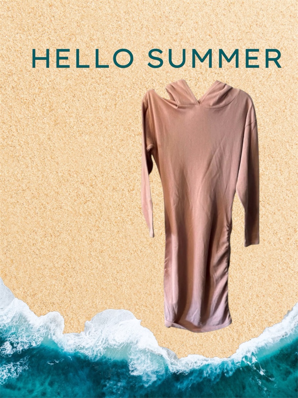 After-Sun Beach Coverup Cold Shoulder Body-con 
Hooded Pink 
Lightwt 100%Cotton
